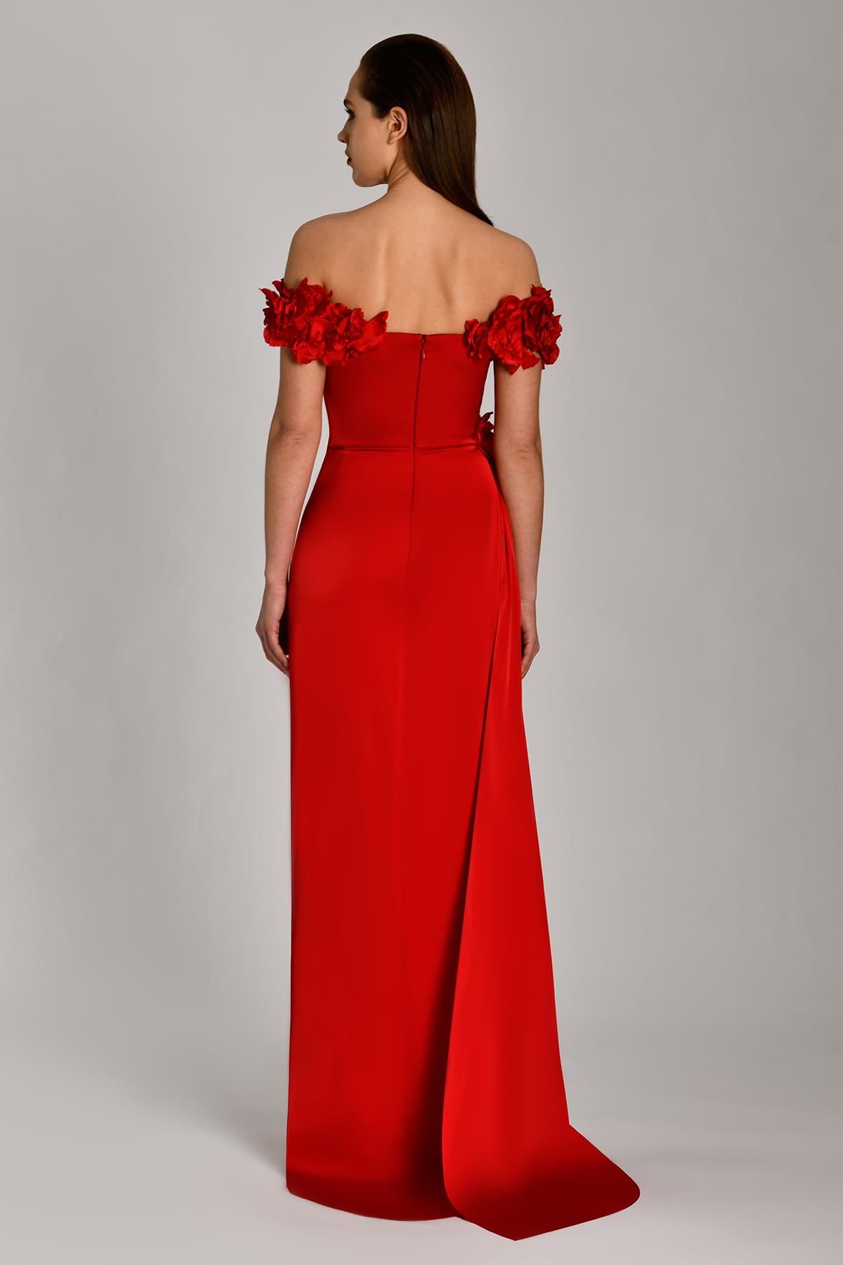 Off Shoulder Front Slit and Train Satin Long Dress - Aurora Fashion