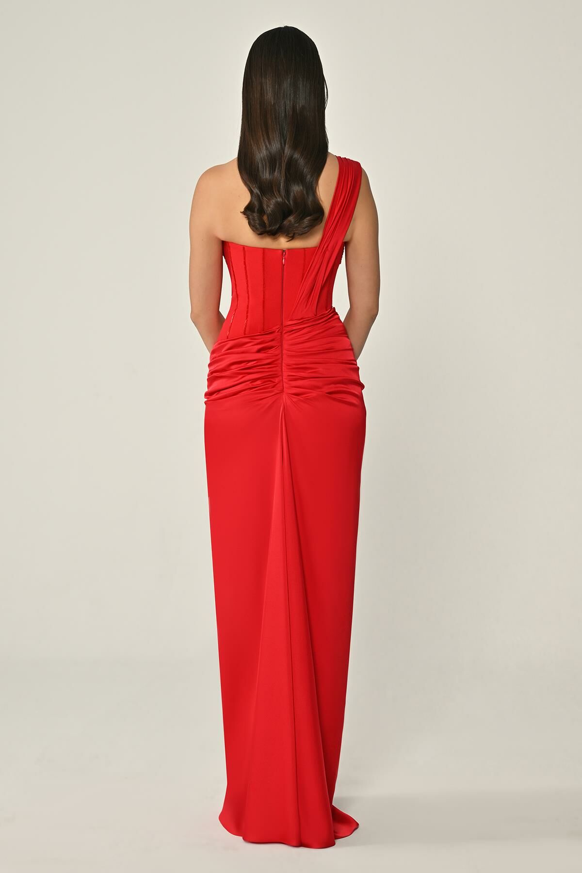 Sweetheart Neck Draped Satin Long Dress - Aurora Fashion