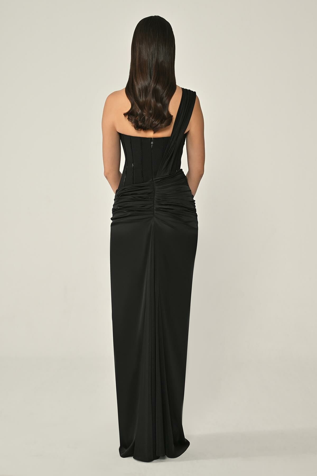 Sweetheart Neck Draped Satin Long Dress - Aurora Fashion