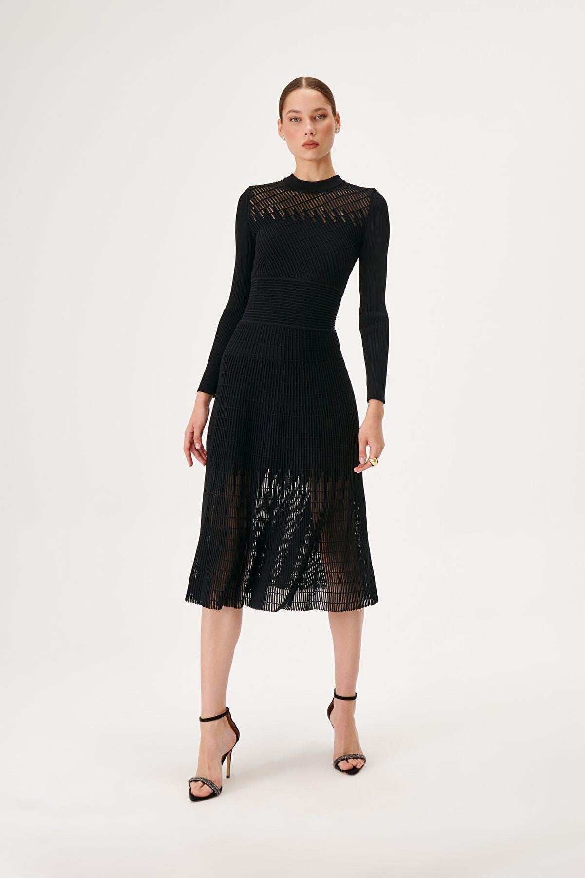 Transparent Detailed Ottoman Knitted Black Knitwear Dress - Aurora Fashion