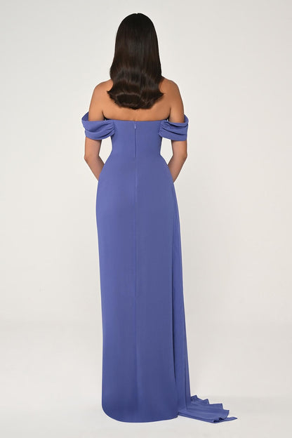 Off Shoulder Side Slit Chiffon Long Dress