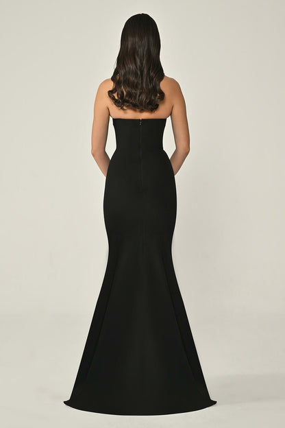 Halter Neck Leaf Embroidered Crepe Long Dress - Aurora Fashion