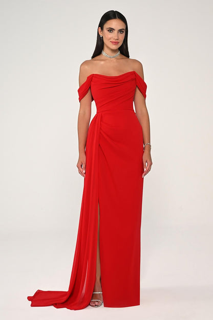 Off Shoulder Side Slit Chiffon Long Dress - Aurora Fashion