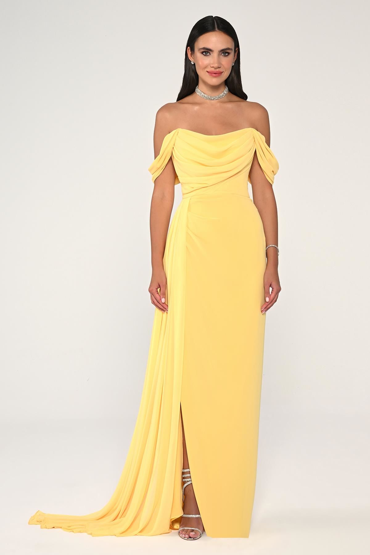 Off Shoulder Side Slit Chiffon Long Dress - Aurora Fashion