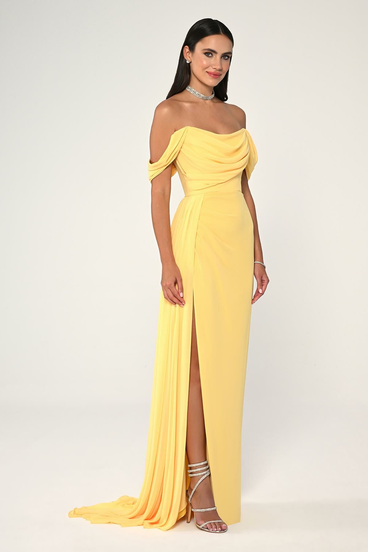 Off Shoulder Side Slit Chiffon Long Dress - Aurora Fashion