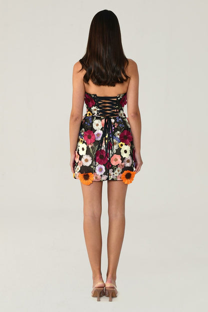 Strapless 3D Floral Accessory Short Dress - Aurora Fashion