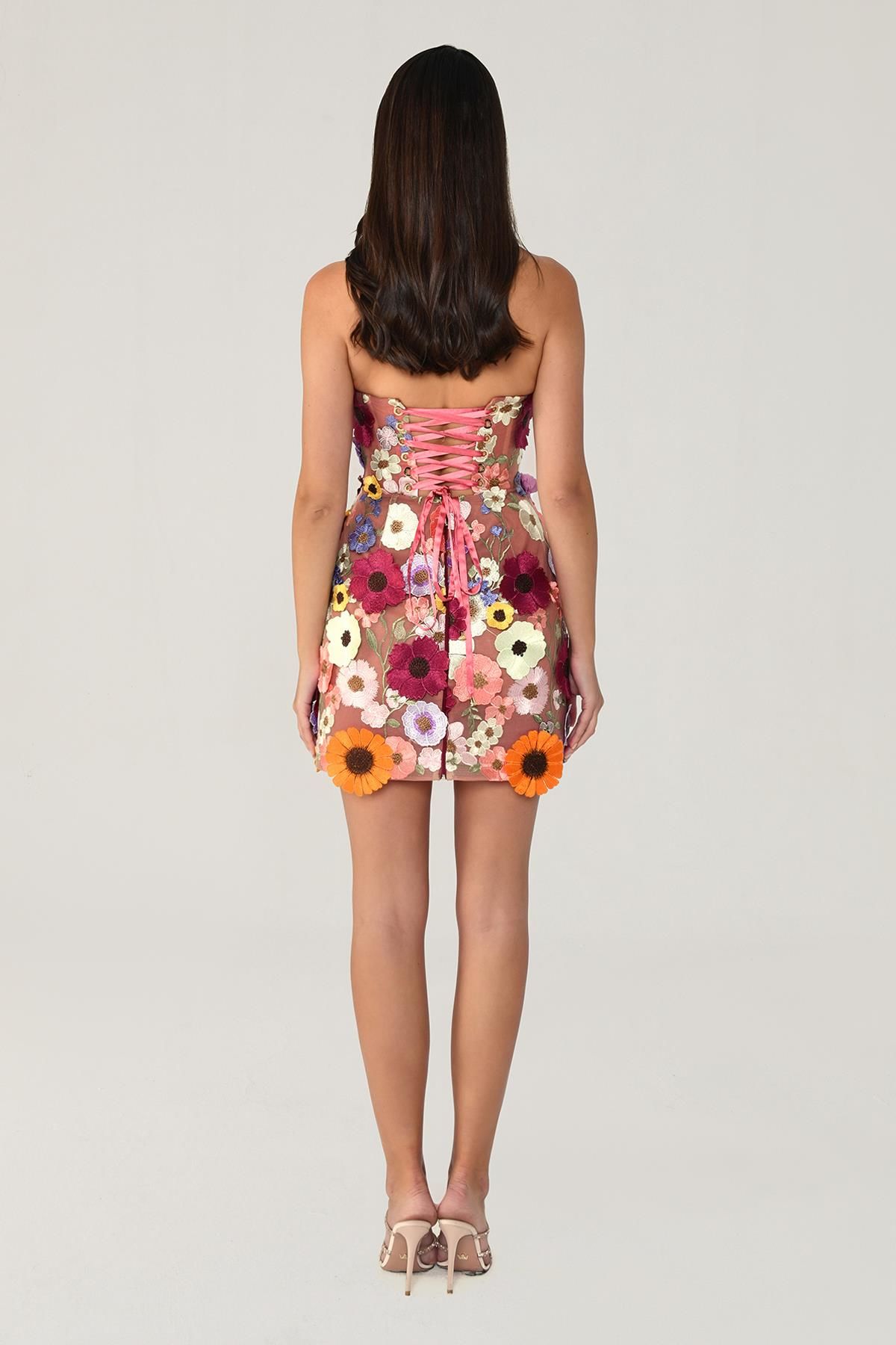 Strapless 3D Floral Accessory Short Dress - Aurora Fashion