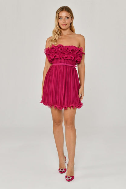 Strapless Pleated Chiffon Short Dress - Aurora Fashion