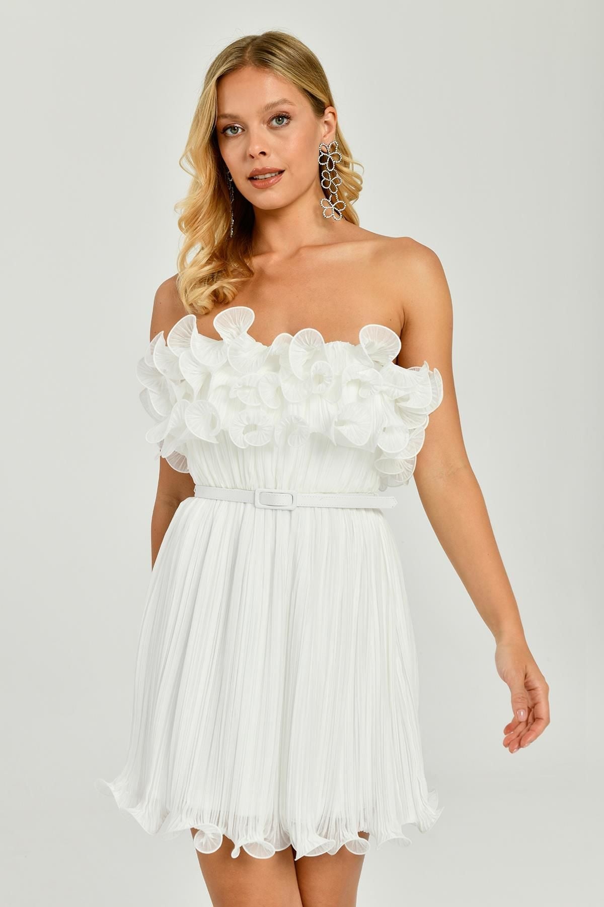 Strapless Pleated Chiffon Short Dress - Aurora Fashion