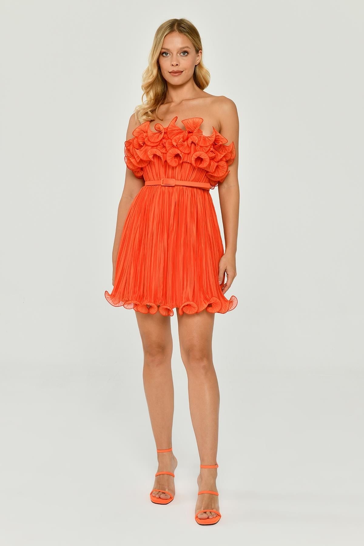 Strapless Pleated Chiffon Short Dress - Aurora Fashion