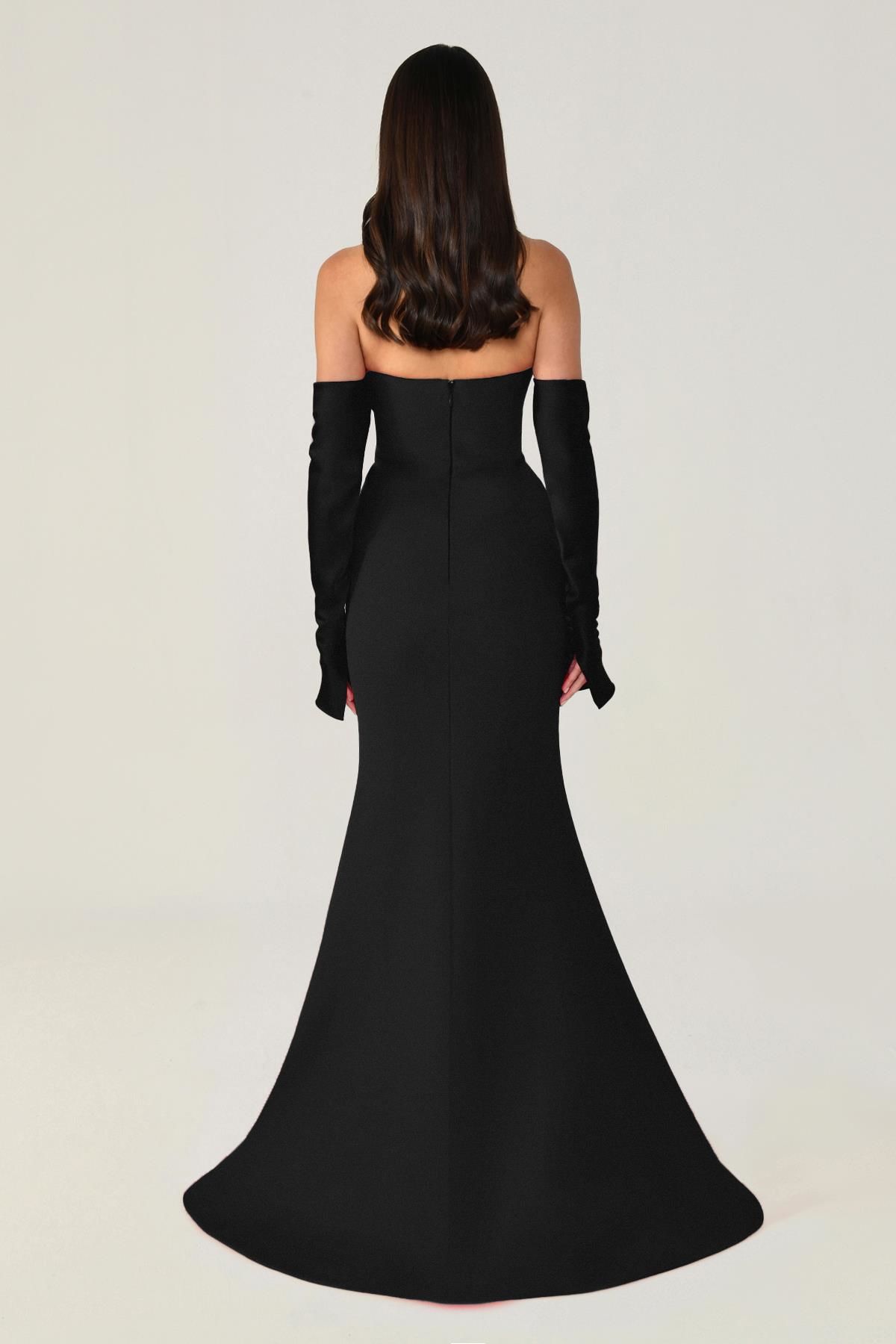 Strapless Sleeve Fish Cut Long Dress - Aurora Fashion