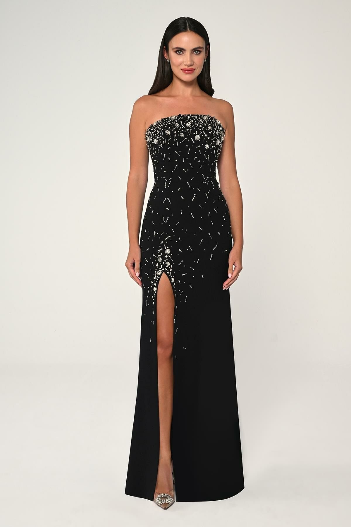 Strapless Stone Crepe Long Dress - Aurora Fashion