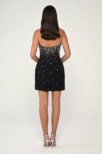 Strapless Stone Embroidered Short Dress - Aurora Fashion