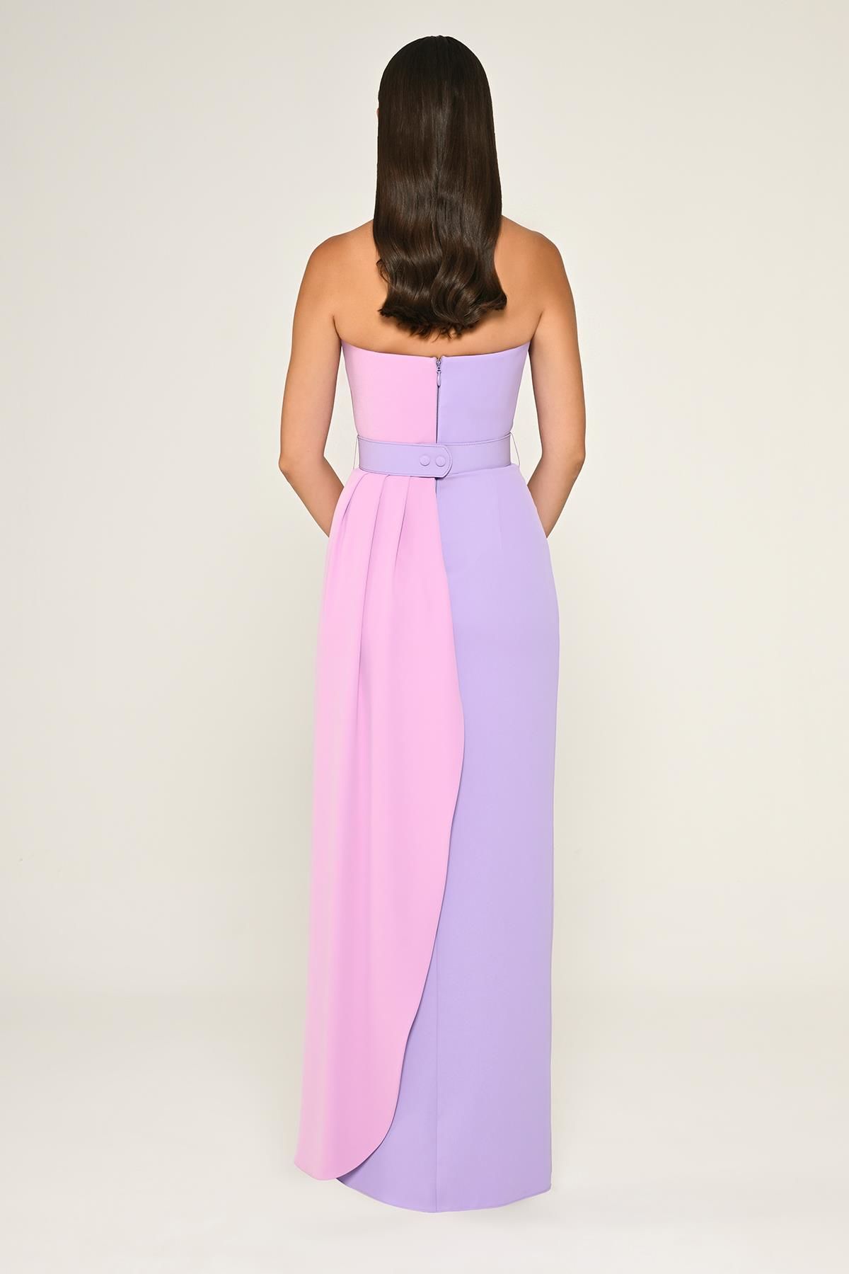 Strapless Waist Embroidered Belt Crepe Long Dress - Aurora Fashion