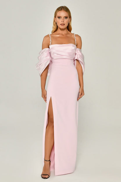 Strappy Low Balloon Sleeve Slit Long Dress Aurora Fashion Strappy Low Balloon Sleeve Slit Long Dress Aurora Fashion